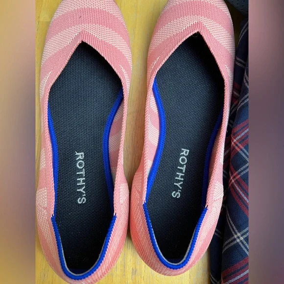 Rothy's Macaron pink stripe flat 9.5 white blue purple shoes - Picture 3 of 6